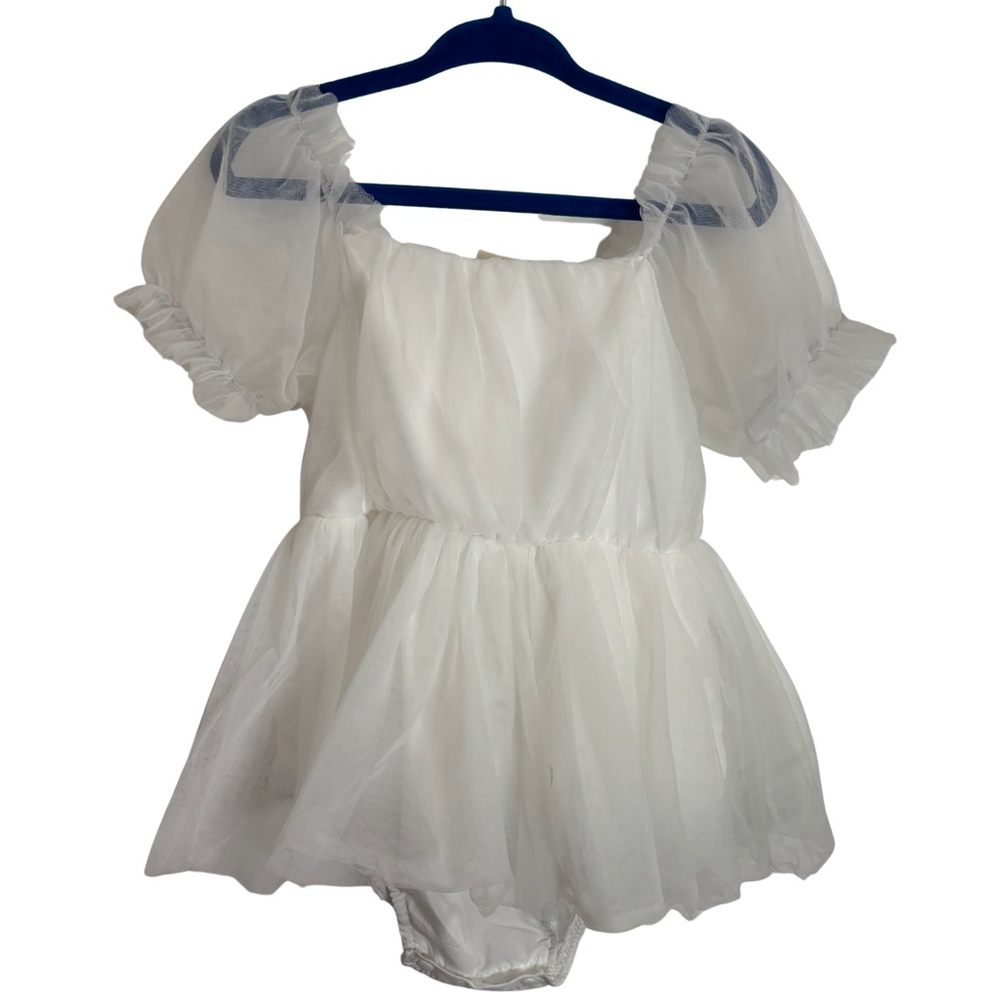 NWOT White Puff Sleeve Onesie Dress Baptism Wedding Special Occasion Girls - Picture 1 of 5